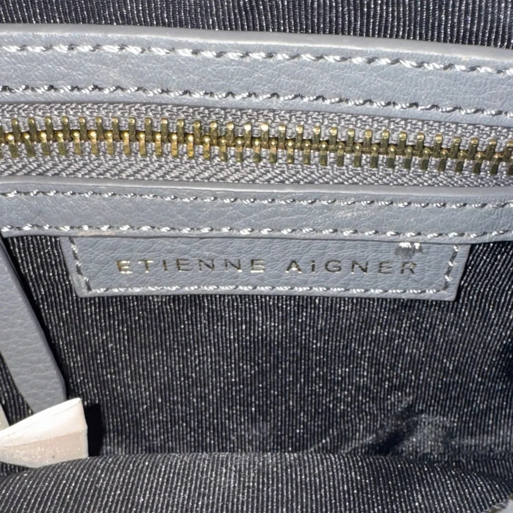 Etienne Aigner Gray Leather Crossbody Bag Purse Logo Camera Bag Stella Mini